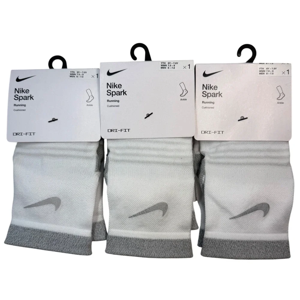 3 pair Nike Dri-FIT Spark Cushioned Ankle Running Socks M 6-7.5 Women 7.5-9 NWT